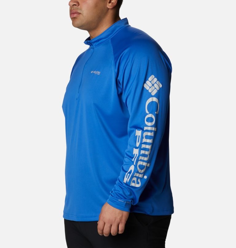 Men's Columbia PFG Terminal Tackle 1/4 Zip Sweatshirts Blue | Plus Size CA-Y318C